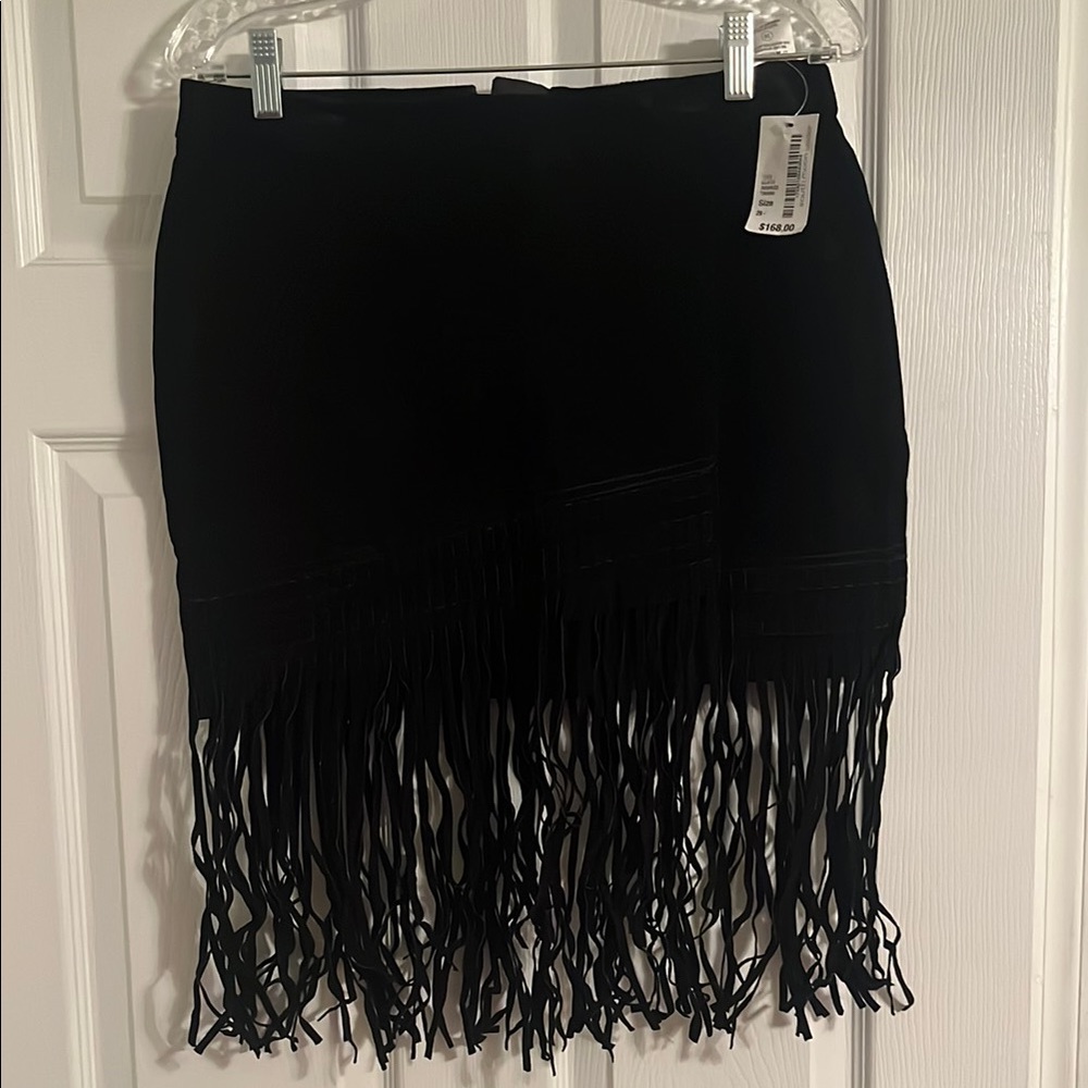 South Moon Under Black Fringe Mini Skirt for Night Out